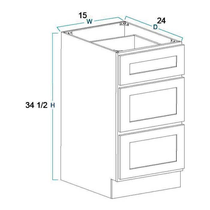 York Driftwood Grey Three Drawer Base Cabinet 15"
