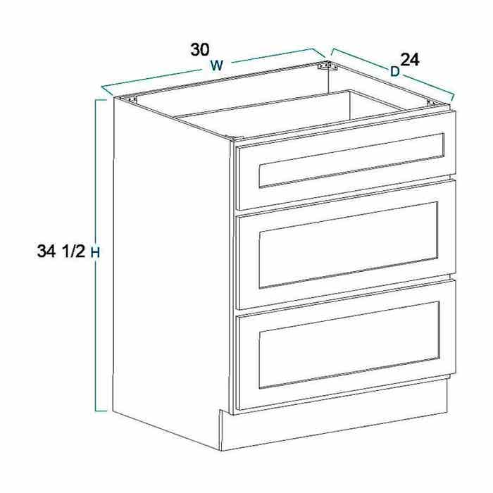 York Driftwood Grey Three Drawer Base Cabinet 30"