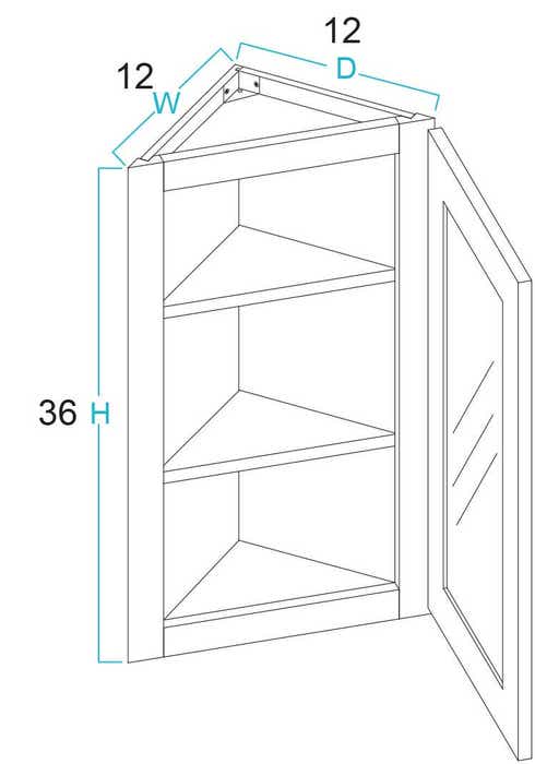 York Driftwood Grey Angle Wall Open Frame Glass Door Cabinet 12"W x 36"H