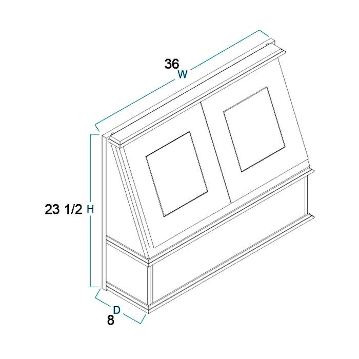 Grey Shaker Elite Range Hood Front 36"W x 23-1/2"H