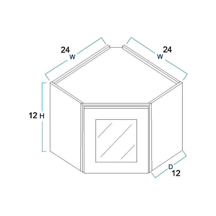 WDC2412BGFI - Wall Diagonal Beveled Glass Door with Finished Interior