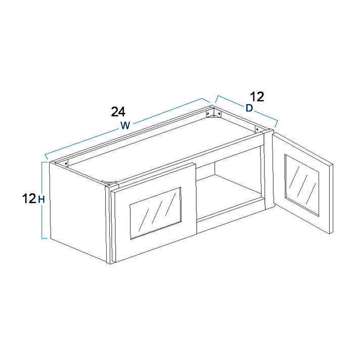 W2412BGFI - Wall Glass Door Cabinet with Finished Interior 24" x 12"