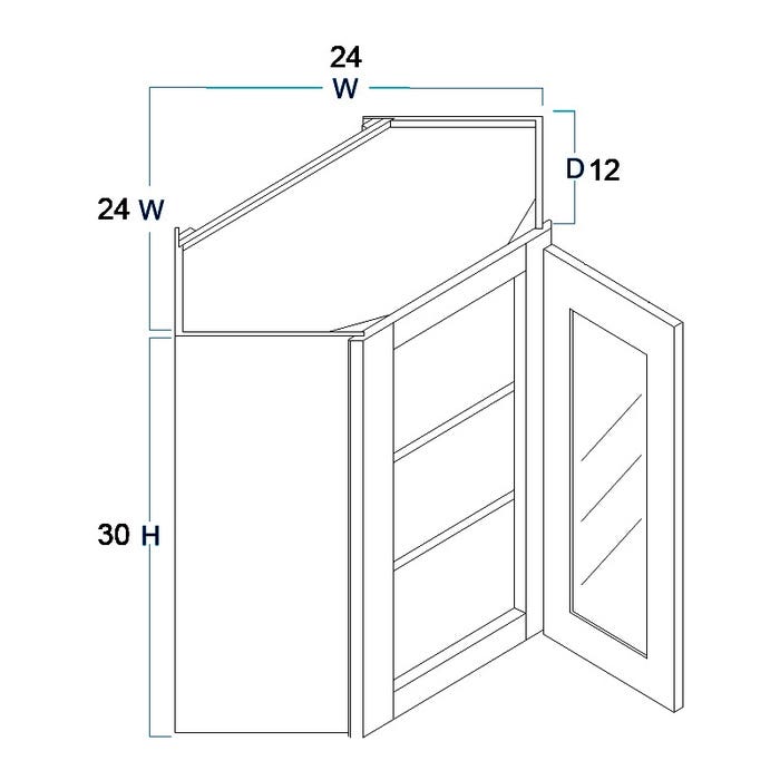WMDC2430GDFI - Wall Diagonal Mullion Glass Door Cabinet with Finished Interior 24" x 30"