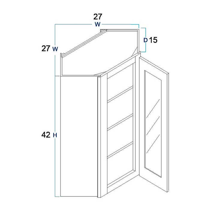 WMDC274215GDFI - Wall Diagonal Mullion Glass Door Cabinet with Finished Interior 27" x 42"