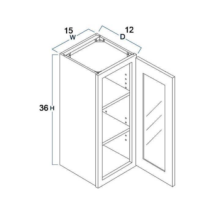 Craftsman White Shaker Wall Open Frame Glass Door Cabinet 15"W x 36"H
