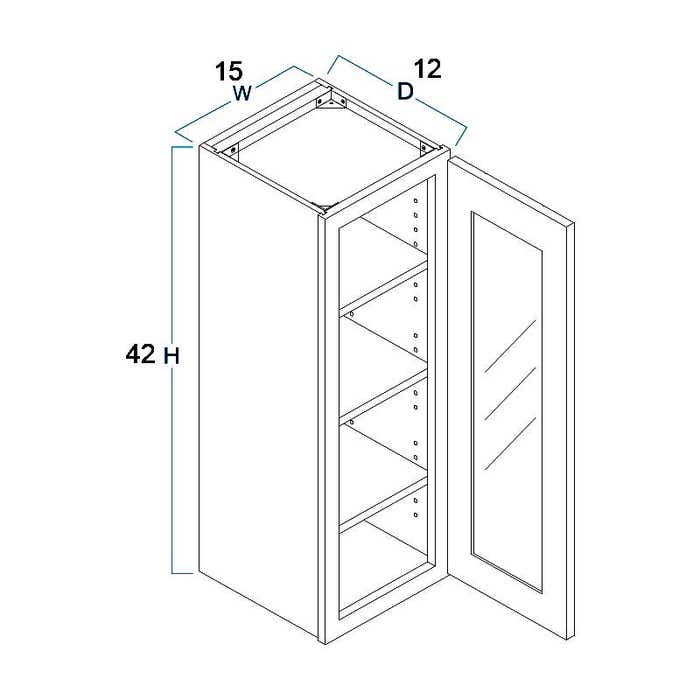 image_2-342-1.jpg Craftsman White Shaker Wall Open Frame Glass Door Cabinet 15"W x 42"H
