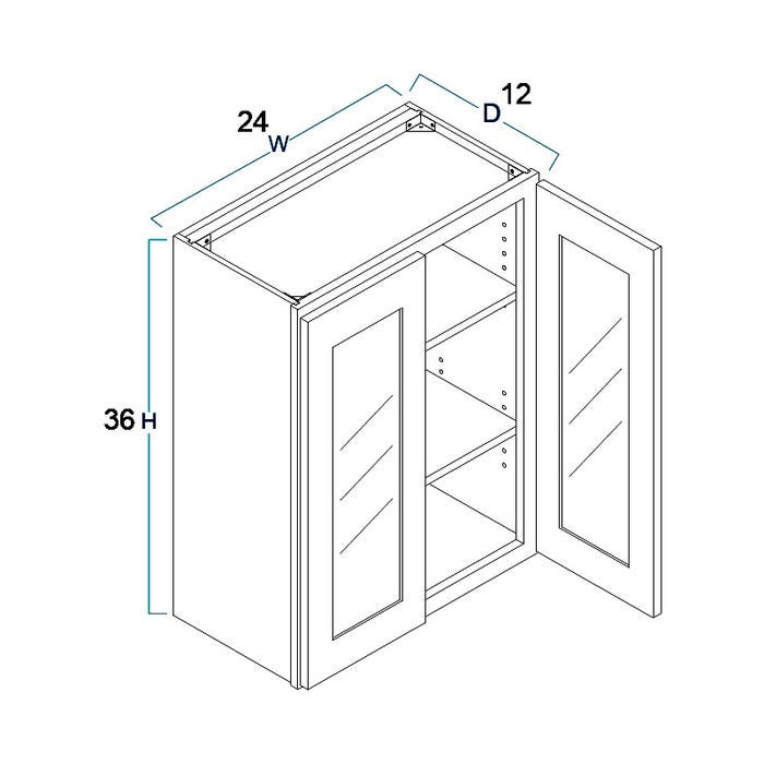 Wall Glass Door Cabinet with Finished Interior 24" x 36"