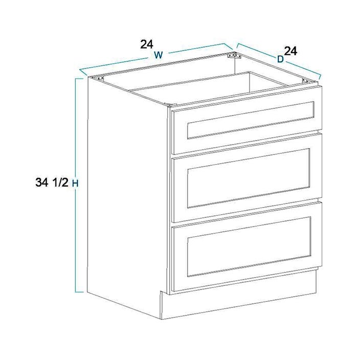 DB24-3 - 3 Drawer Base Cabinet 24"