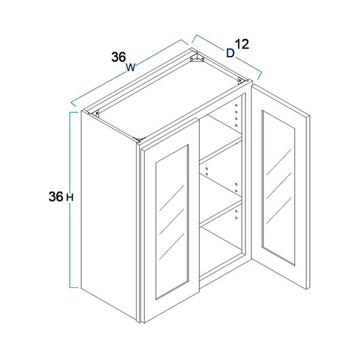 Wall Glass Door Cabinet with Finished Interior 36" x 36"
