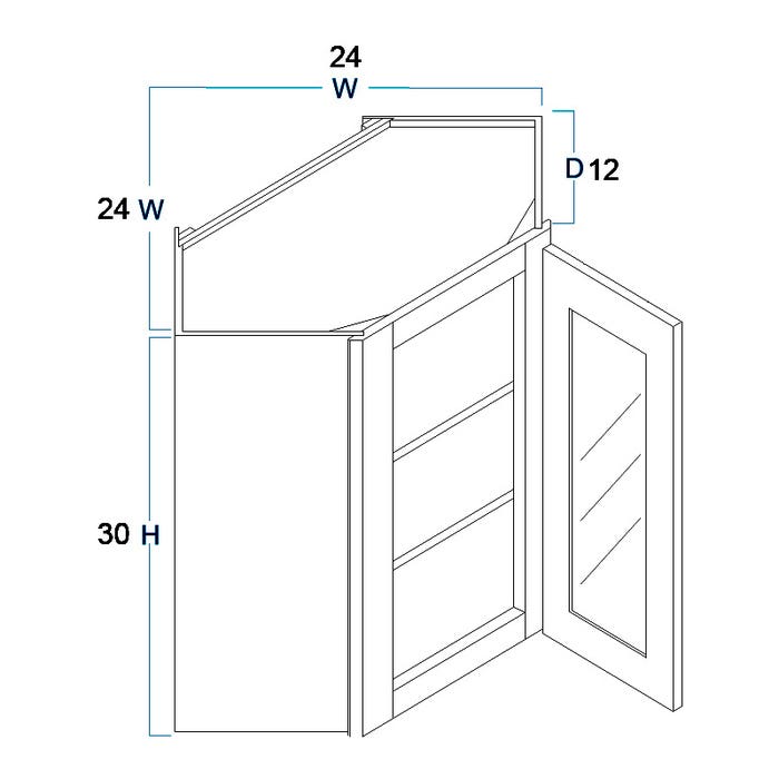 Wall Diagonal Glass Door Cabinet with Finished Interior 24" x 30"
