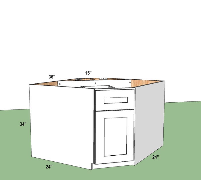 Diagonal Corner Sink Base Cabinet 36"